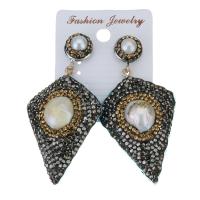 Rhinestone Clay Pave Drop Earring, with rubber earnut & Freshwater Pearl, for woman, black, 62mm 