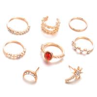 Zinc Alloy Jewelry Set, Stud Earring & finger ring & earring, gold color plated, 8 pieces & for woman & with rhinestone, 12mm, 15mm, 11mm, 16mm, US Ring .5 