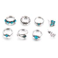 alliage de zinc parure de bijoux, Boucle d’oreille stud & bague, anneau, avec perle de plastique, Placage de couleur argentée, 8 pièces & pour femme, 11mm, 17mm .5-6.5, Vendu par fixé