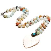 ​Amazonite​ Sweater Necklace, with White Shell, Leaf, for woman, 8mm Approx 28.3 Inch 