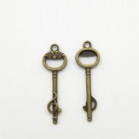 Zinklegierung Schlüssel Anhänger, antike Bronzefarbe plattiert, 34x10x3.2mm, Bohrung:ca. 2mm, 100PCs/Tasche, verkauft von Tasche