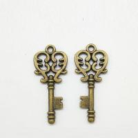 Zinklegierung Schlüssel Anhänger, antike Bronzefarbe plattiert, 32x14x1.7mm, Bohrung:ca. 2mm, 100PCs/Tasche, verkauft von Tasche