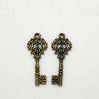 Zinklegierung Schlüssel Anhänger, antike Bronzefarbe plattiert, 31x12x1.6mm, Bohrung:ca. 2mm, 100PCs/Tasche, verkauft von Tasche