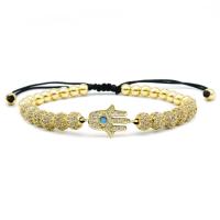 Brass Bracelet, with Polyester Cord & Rhinestone, plated, Adjustable & Unisex & micro pave rhinestone 6mm,5mm Approx 8 Inch 