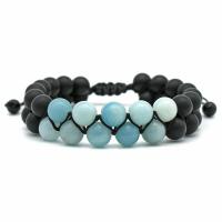 ​Amazonite​ Bracelet, with Polyester Cord & Blue Agate, plated, Adjustable & three pieces & Unisex & micro pave cubic zirconia 8mm Approx 6.6 Inch 