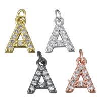 Letter Brass Pendants, Letter A, plated, micro pave cubic zirconia Approx 2.5mm 