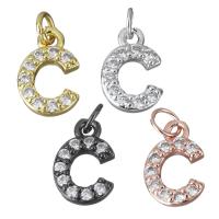 Letter Brass Pendants, Letter C, plated, micro pave cubic zirconia Approx 2.5mm 