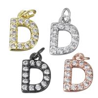 Letter Brass Pendants, Letter D, plated, micro pave cubic zirconia Approx 2.5mm 