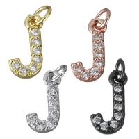 Letter Brass Pendants, Letter J, plated, micro pave cubic zirconia Approx 3mm 
