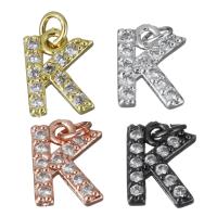 Letter Brass Pendants, Letter K, plated, micro pave cubic zirconia Approx 2.5mm 