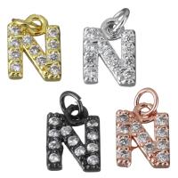 Letter Brass Pendants, Letter N, plated, micro pave cubic zirconia Approx 2.5mm 