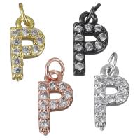Letter Brass Pendants, Letter P, plated, micro pave cubic zirconia Approx 3mm 