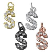 Letter Brass Pendants, Letter S, plated, micro pave cubic zirconia Approx 2.5mm 