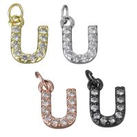 Letter Brass Pendants, Letter U, plated, micro pave cubic zirconia Approx 3mm 