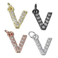 Letter Brass Pendants, Letter V, plated, micro pave cubic zirconia Approx 3mm 