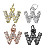 Letter Brass Pendants, Letter W, plated, micro pave cubic zirconia Approx 3mm 