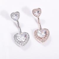 316 Stainless Steel Belly Ring, Heart, plated, Unisex & with rhinestone 13*10*8*1.6mm 