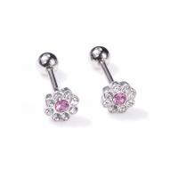 316 Stainless Steel Piercing Earring, Round, hypo allergic & for woman & with rhinestone, 8*4*1.2mm 