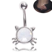 316 Stainless Steel Belly Ring, Heart, for woman & with rhinestone, 14*11.5*10*5*1.6mm 