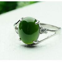 Хотан Jade Открыть палец кольцо, с Латунь, плакирован серебром, Мужская & регулируемый, зеленый, 10*8mm, продается PC