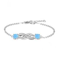 Sterling Silver Bracelets, 925 Sterling Silver, with Opal, plated, for woman & with rhinestone, silver color, 31mm Approx 7.6 Inch 