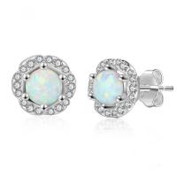 Sterling Silver Stud Earring, 925 Sterling Silver, with Opal, plated, for woman & with rhinestone, silver color 