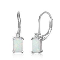 925 Sterling Silver Lever Back Earring, with Opal, plated, for woman & with rhinestone, silver color 