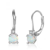 925 Sterling Silver Lever Back Earring, with Opal, plated, for woman & with rhinestone, silver color 
