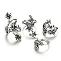 Zinc Set anillo de aleación, aleación de zinc, chapado, 4 piezas & para mujer, plateado, Vendido por Set