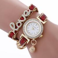Wrap Watch, PU Leather, plated, Double Layer & for woman & with rhinestone 