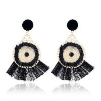 Zinc Alloy Tassel Earring, with Cotton Thread, stainless steel post pin, silver color plated, for woman 9*7cm 