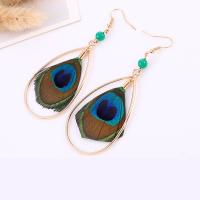 Zinc Alloy Drop Earring, with Feather & Acrylic, gold color plated, vintage & Bohemian style & for woman 