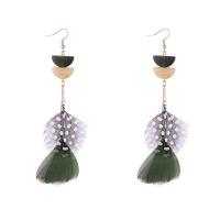 Zinc Alloy Tassel Earring, with Acetate & Feather, gold color plated, Bohemian style & for woman 135mm 