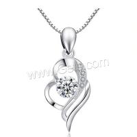 Cubic Zirconia Micro Pave Sterling Silver Pendant, 925 Sterling Silver, Heart, platinum plated, micro pave cubic zirconia Approx 2-3mm 