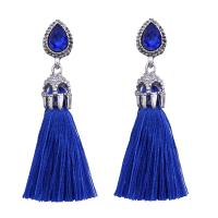 Zinc Alloy Tassel Earring, with Polyester, stainless steel post pin, fashion jewelry & for woman & with rhinestone 