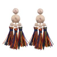 Zinc Alloy Tassel Earring, with Polyester, stainless steel post pin, gold color plated, fashion jewelry & Bohemian style & for woman 