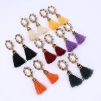 Zinc Alloy Tassel Earring, with Polyester & Plastic Pearl, stainless steel post pin, gold color plated, fashion jewelry & Bohemian style & for woman 