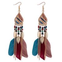 Zinc Alloy Tassel Earring, with Seedbead & Feather, stainless steel post pin, fashion jewelry & for woman 