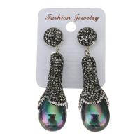Rhinestone Clay Pave Drop Earring, with Shell Pearl & rubber earnut, for woman, black, 63mm 