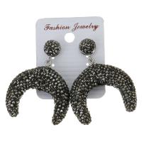 Rhinestone Clay Pave Drop Earring, with rubber earnut, for woman, black, 50mm 
