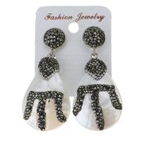 Rhinestone Clay Pave Drop Earring, with rubber earnut & White Shell, for woman, black, 54mm 