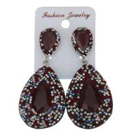 Rhinestone Clay Pave Drop Earring, with rubber earnut & Gemstone, for woman, 67mm 