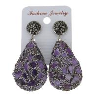 Rhinestone Clay Pave Drop Earring, with rubber earnut & Gemstone, for woman, 58mm 