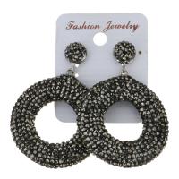 Rhinestone Clay Pave Drop Earring, with rubber earnut, Donut, for woman, black, 55mm 