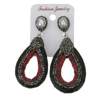 Rhinestone Clay Pave Drop Earring, with Snakeskin & rubber earnut, for woman, black, 70mm 
