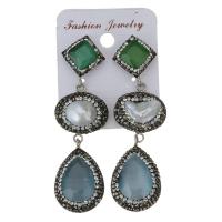 Rhinestone Clay Pave Drop Earring, with rubber earnut & Gemstone, for woman, 72mm 