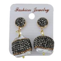 Rhinestone Clay Pave Drop Earring, with rubber earnut, for woman, gold, 36mm 