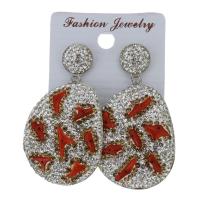 Rhinestone Clay Pave Drop Earring, with rubber earnut, for woman, white, 50mm 