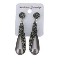 Rhinestone Clay Pave Drop Earring, with rubber earnut & Acrylic, for woman, black, 63mm 