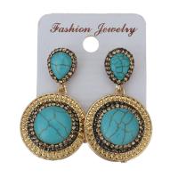 Rhinestone Clay Pave Drop Earring, with rubber earnut & Natural Turquoise, for woman, gold, 41mm 